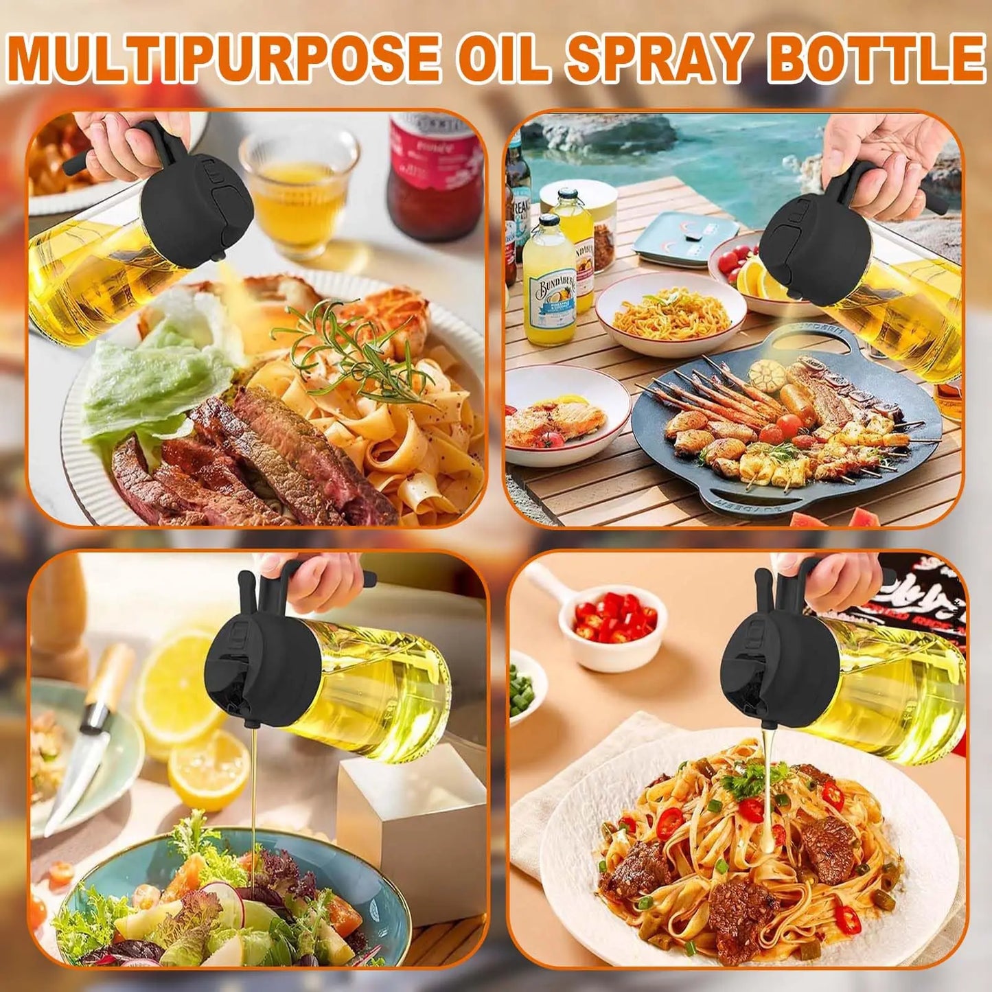 Kitchen Oil Spray Bottle Large Capacity Glass Oil Dispenser Dual-Use for Spraying Pouring Compatible