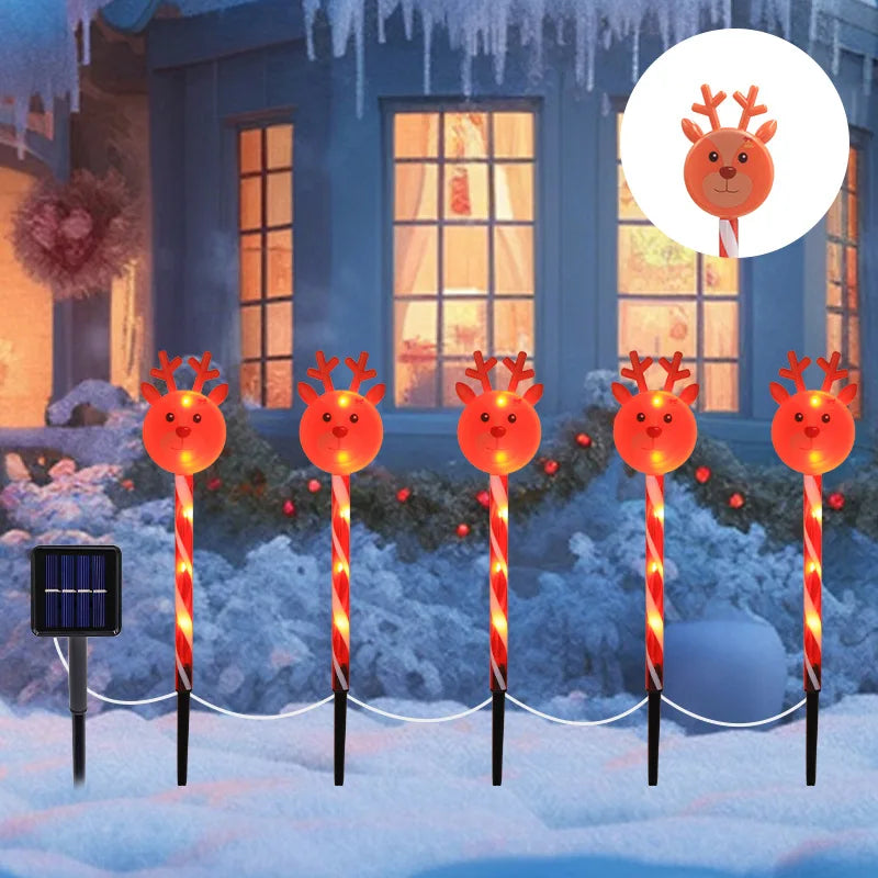5pcs/set Outdoor Lawn Lights For Garden Christmas Snowmen Elk Solar Plug Lights For Courtyard Holiday Decoration