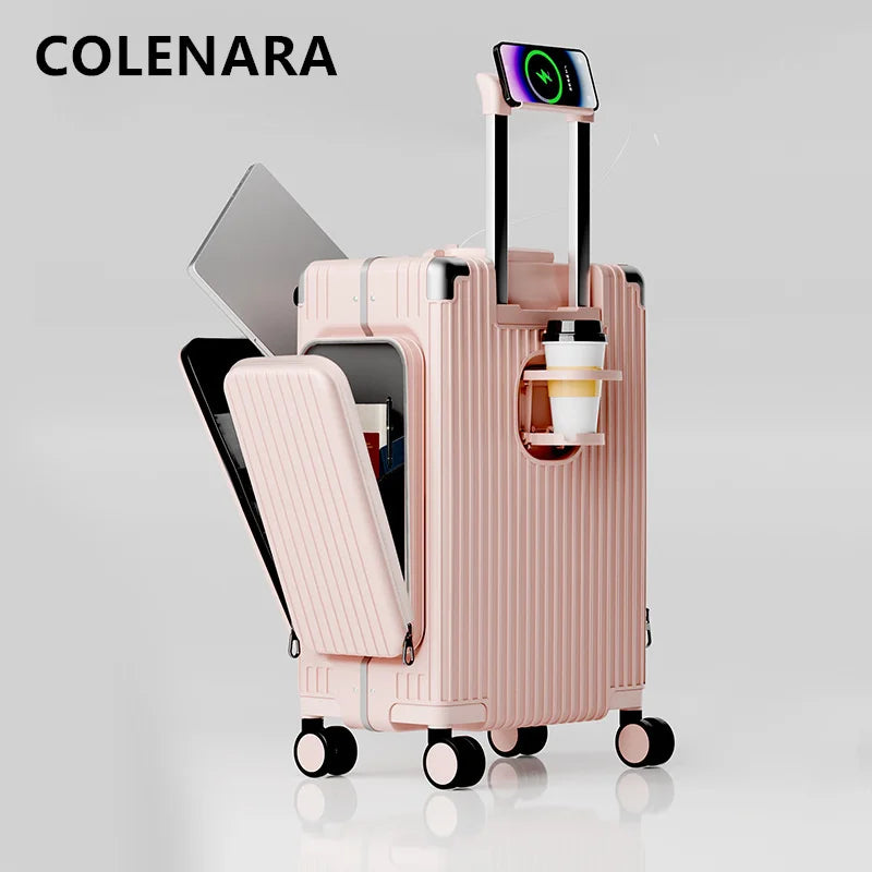COLENARA Women's Suitcase Front Opening Boarding Case Laptop Trolley Case 20"24Inch USB Charging