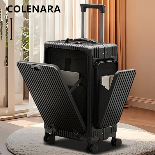 COLENARA Women's Suitcase Front Opening Boarding Case Laptop Trolley Case 20"24Inch USB Charging