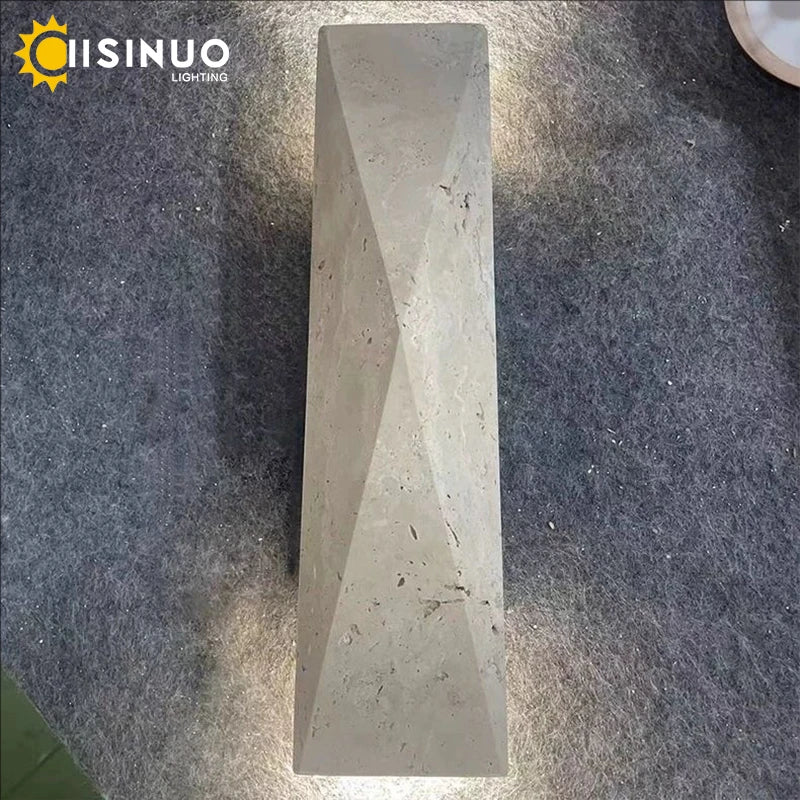 Outdoor LED Wall Lamp Natural Yellow Travertine Stone H32cm 18w Up Down Garden Lighting for Villa Garage