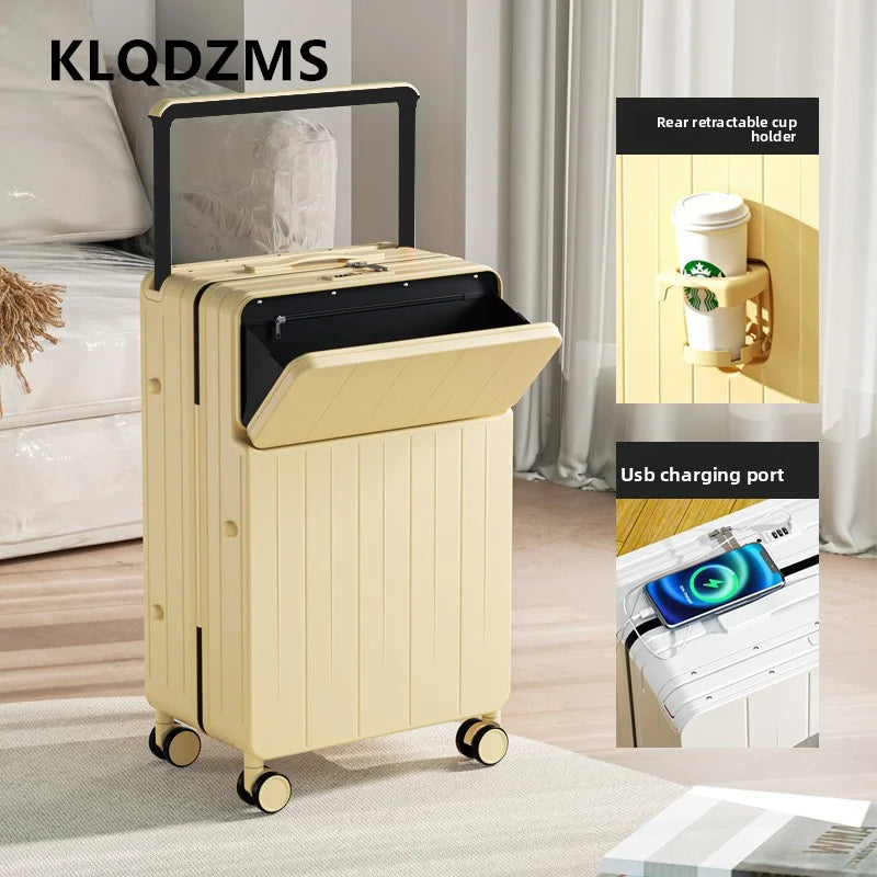 KLQDZMS Multifunctional Suitcase Front Opening Boarding Box Laptop Trolley Case 20"22"24"26