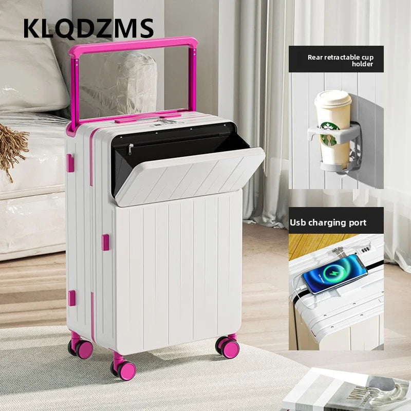KLQDZMS Multifunctional Suitcase Front Opening Boarding Box Laptop Trolley Case 20"22"24"26