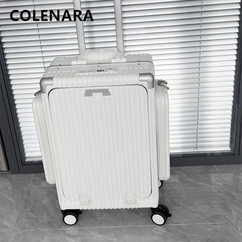 COLENARA Women's Suitcase Front Opening Boarding Case Laptop Trolley Case 20"24Inch USB Charging