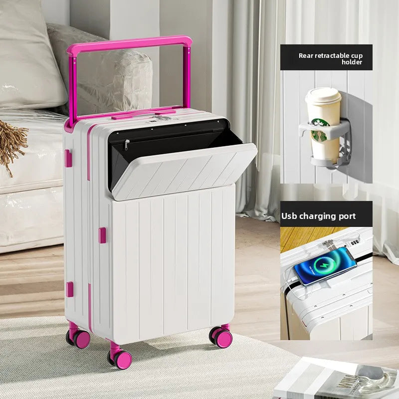 KLQDZMS Multifunctional Suitcase Front Opening Boarding Box Laptop Trolley Case 20"22"24"26