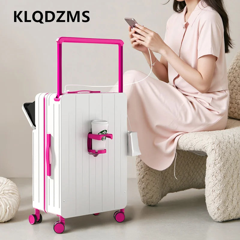 KLQDZMS Multifunctional Suitcase Front Opening Boarding Box Laptop Trolley Case 20"22"24"26