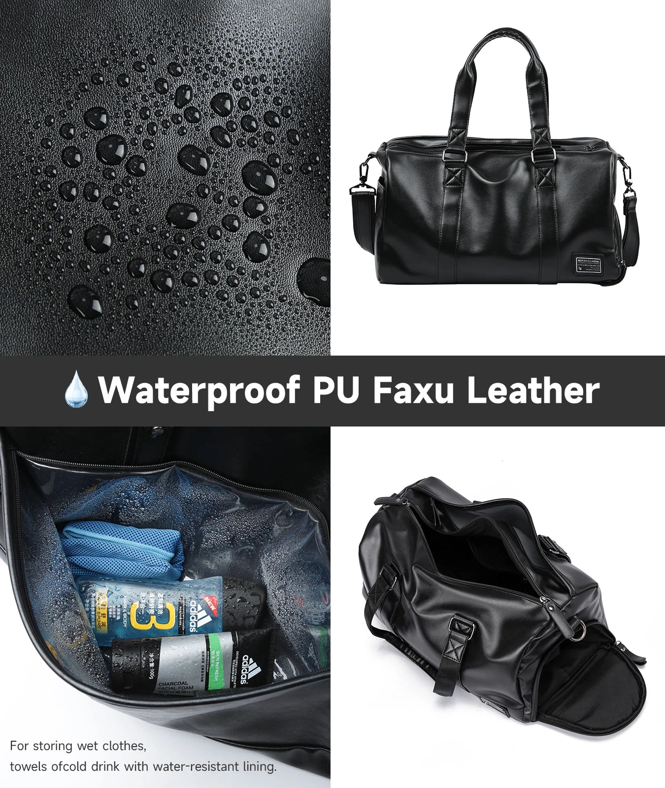 Leather Travel Duffel Bag for Men Women, Vintage Waterproof Bag with Shoe Pouch, Overnight Gym Sports Carry