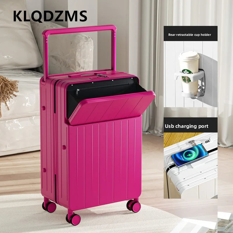 KLQDZMS Multifunctional Suitcase Front Opening Boarding Box Laptop Trolley Case 20"22"24"26