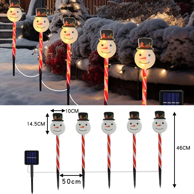 5pcs/set Outdoor Lawn Lights For Garden Christmas Snowmen Elk Solar Plug Lights For Courtyard Holiday Decoration