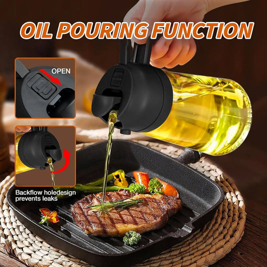 Kitchen Oil Spray Bottle Large Capacity Glass Oil Dispenser Dual-Use for Spraying Pouring Compatible