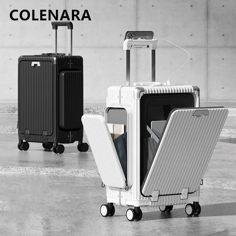 COLENARA Women's Suitcase Front Opening Boarding Case Laptop Trolley Case 20"24Inch USB Charging