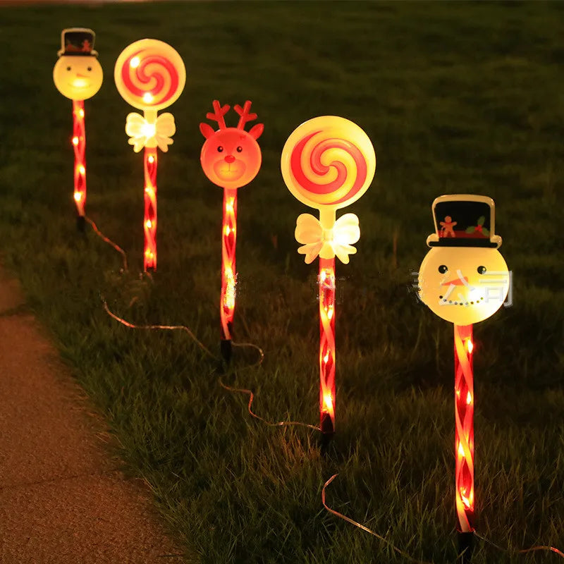 5pcs/set Outdoor Lawn Lights For Garden Christmas Snowmen Elk Solar Plug Lights For Courtyard Holiday Decoration