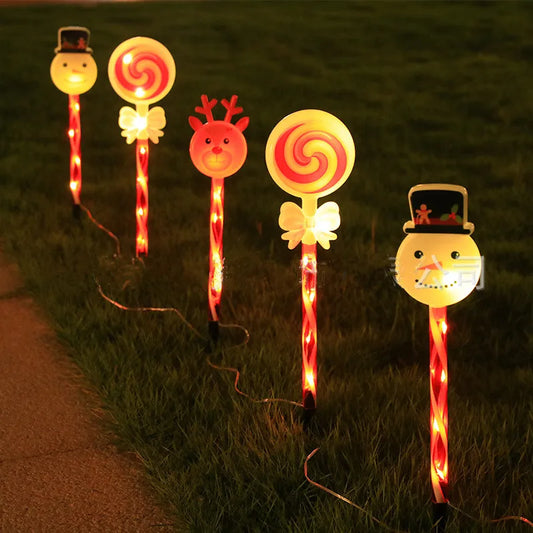 5pcs/set Outdoor Lawn Lights For Garden Christmas Snowmen Elk Solar Plug Lights For Courtyard Holiday Decoration