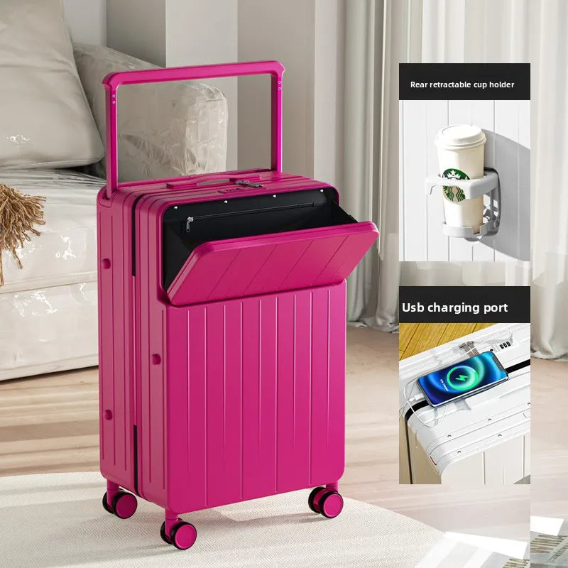 KLQDZMS Multifunctional Suitcase Front Opening Boarding Box Laptop Trolley Case 20"22"24"26