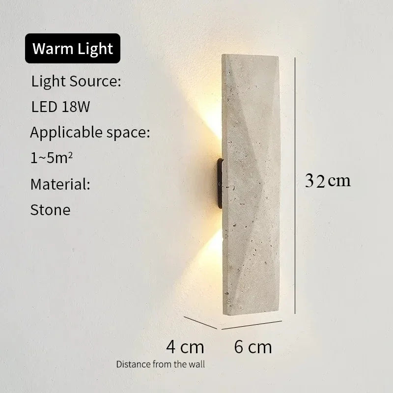 Outdoor LED Wall Lamp Natural Yellow Travertine Stone H32cm 18w Up Down Garden Lighting for Villa Garage