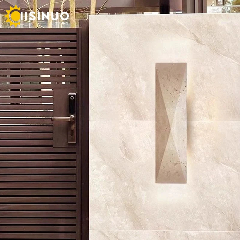 Outdoor LED Wall Lamp Natural Yellow Travertine Stone H32cm 18w Up Down Garden Lighting for Villa Garage