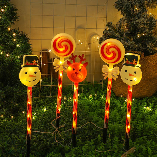 5pcs/set Outdoor Lawn Lights For Garden Christmas Snowmen Elk Solar Plug Lights For Courtyard Holiday Decoration