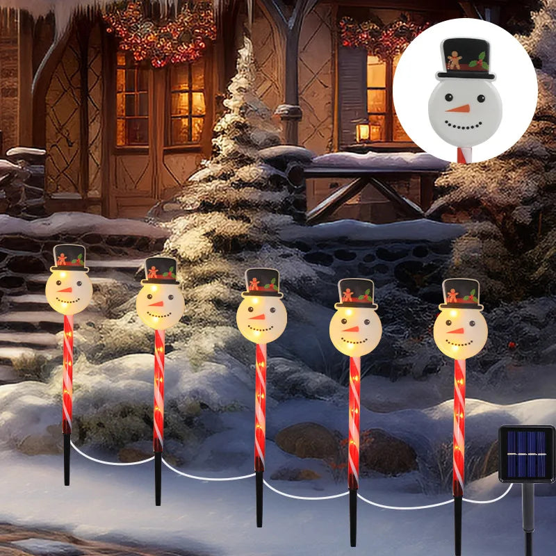 5pcs/set Outdoor Lawn Lights For Garden Christmas Snowmen Elk Solar Plug Lights For Courtyard Holiday Decoration