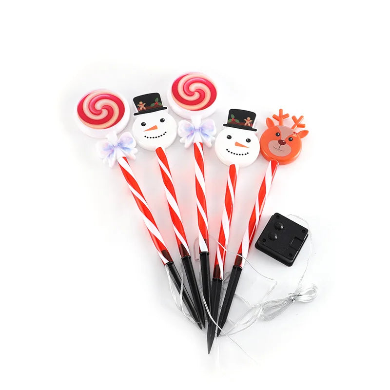 5pcs/set Outdoor Lawn Lights For Garden Christmas Snowmen Elk Solar Plug Lights For Courtyard Holiday Decoration