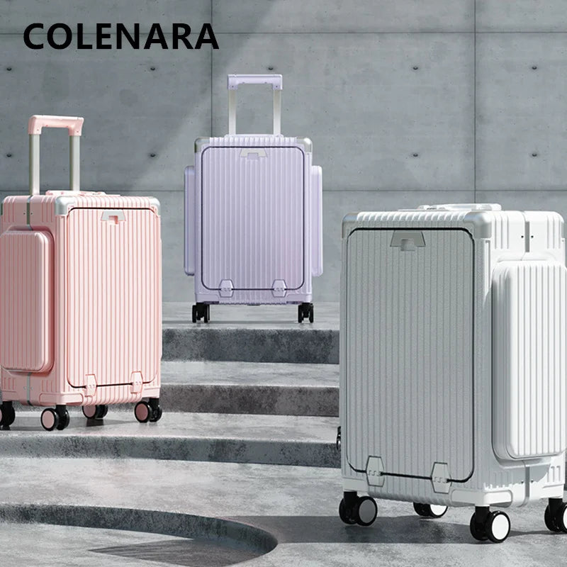 COLENARA Women's Suitcase Front Opening Boarding Case Laptop Trolley Case 20"24Inch USB Charging